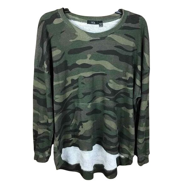 RDI Womens Medium Camo Thermal Top Hi-Low Hem Kangaroo Pocket Green NWOT - Picture 14 of 14